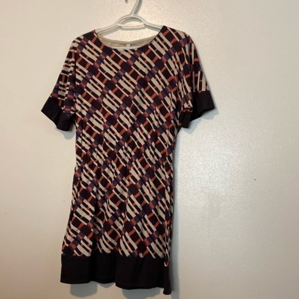 People Tree short sleeve 100% organic cotton hand made blue red white dress 14